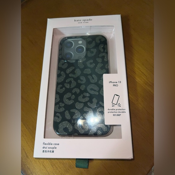 NWT Kate Spade iPhone 13 Pro black leopard glitter Case model number K9451 K9450 - Picture 5 of 6